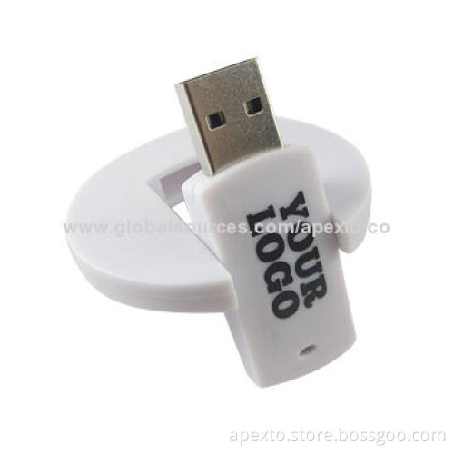 White Circle Swivel USB Flash Memory, Customized Logos Welcomed, 1 to 32GB Capacity